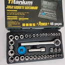 Jogo de Soquete com 40 peças Titanium 1/4-3/8